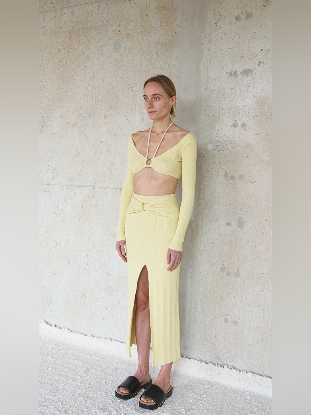 Nanushka butter yellow terry knit type midi skirt large